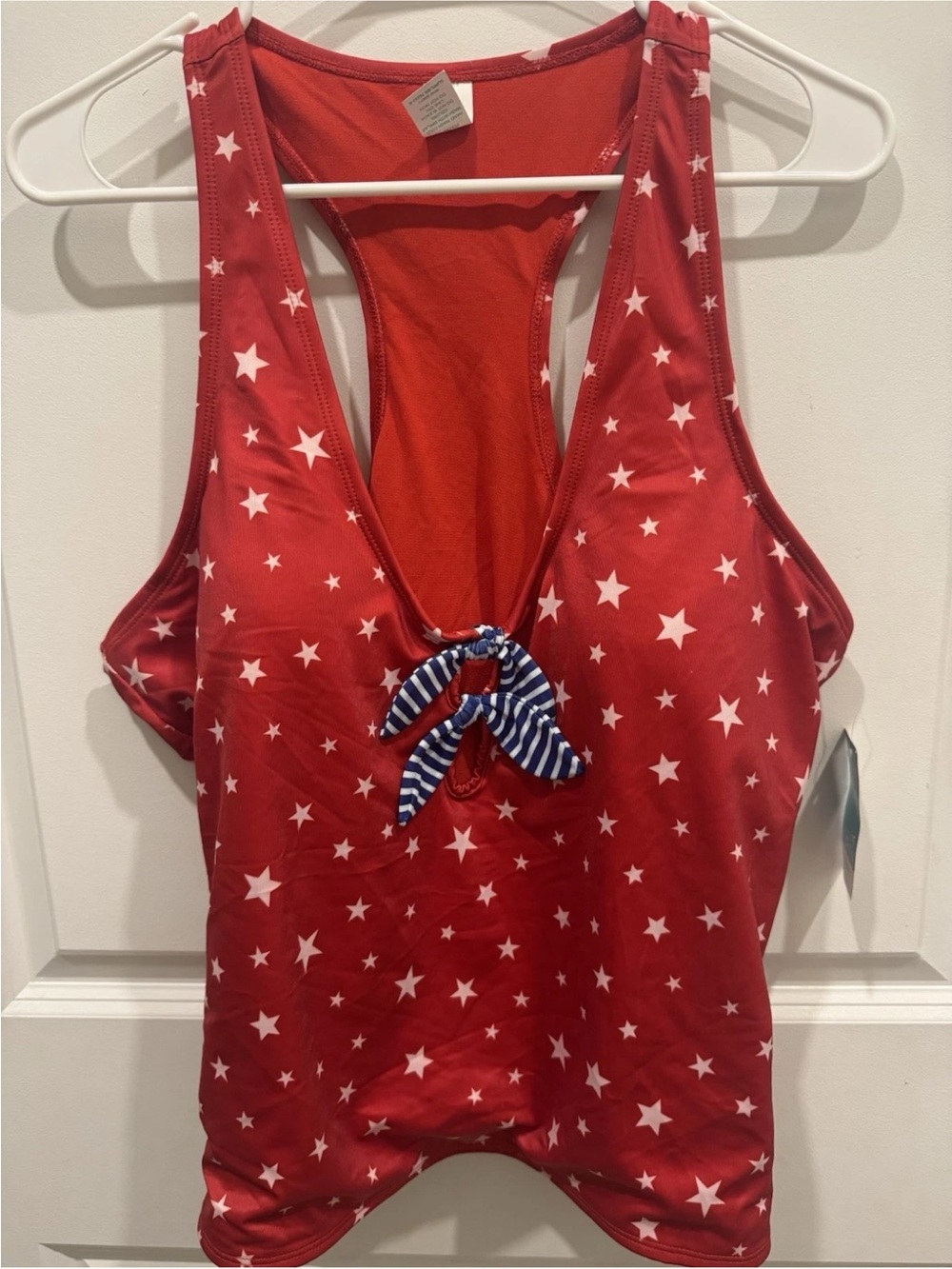 Oasis Red Star Print Tankini Top with Blue Stripe Bow